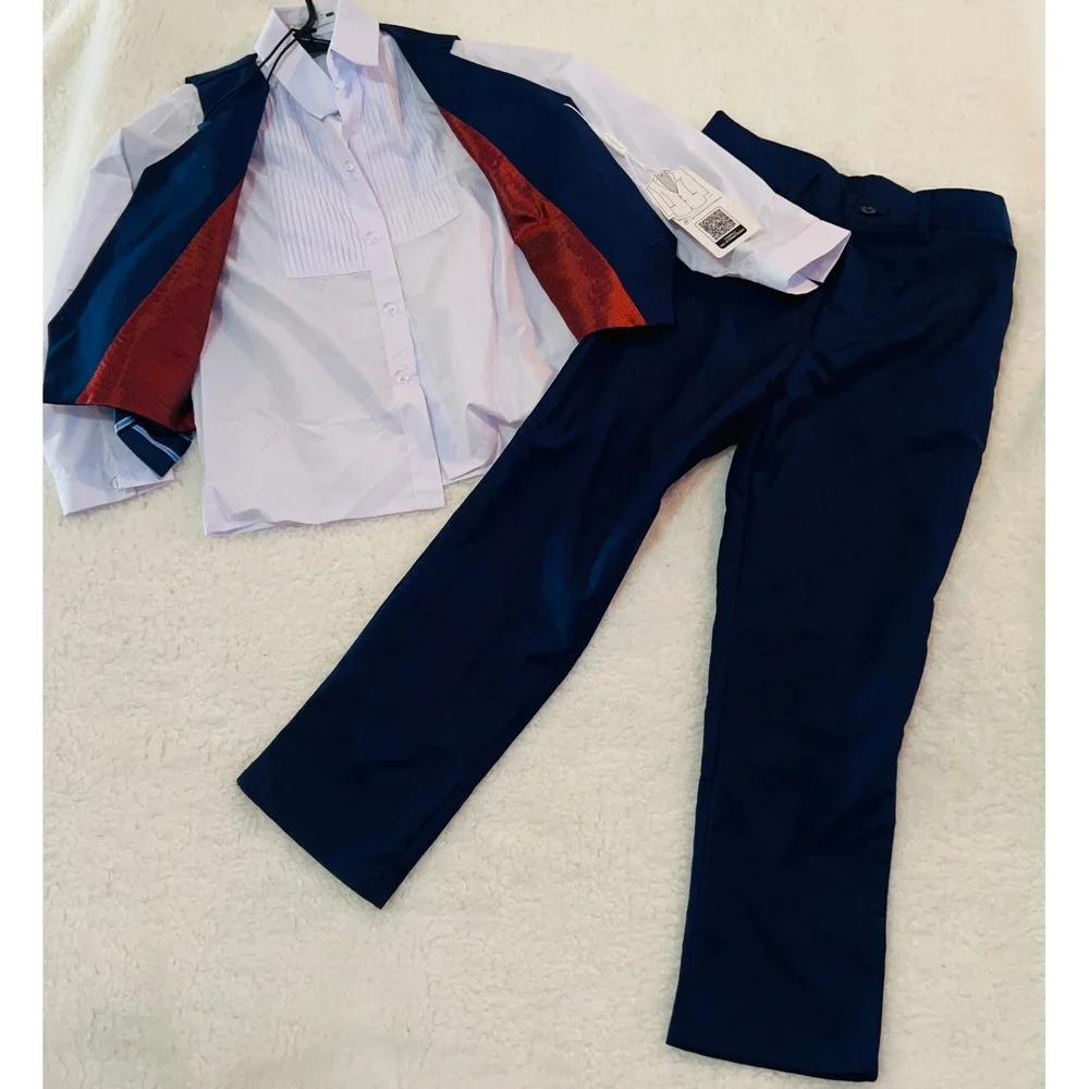 Yuanlu Boys 4 Piece Navy Blue Suit Set Vest PaShirt Tie Formal Wedding Size 7
